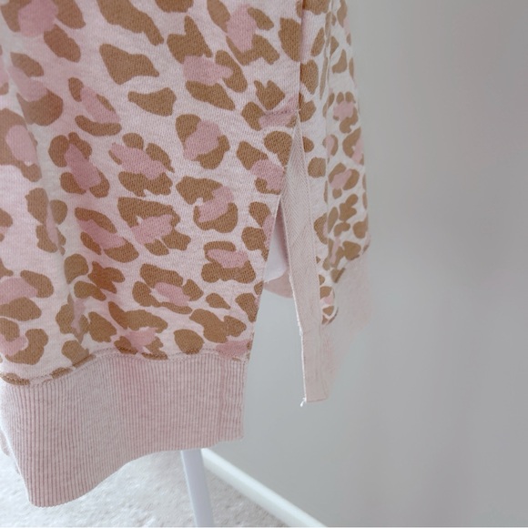 Aerie Pink & Tan Leopard Print Crewneck Sweatshirt Loose Cozy Soft Lounge Top - Picture 5 of 5